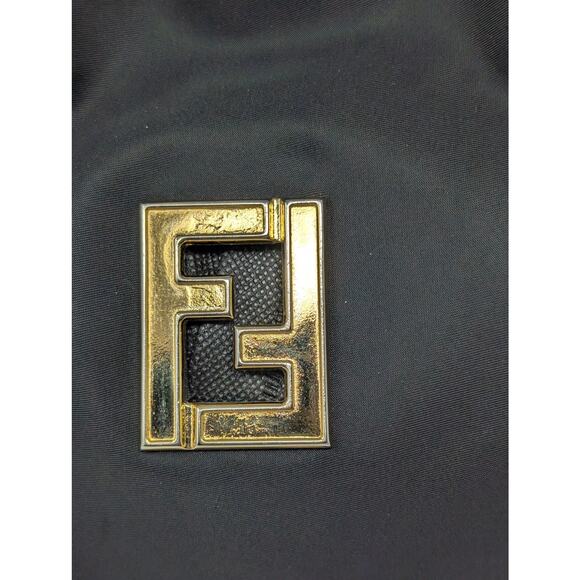Authentic Vintage Fendi Black Nylon Hobo Shoulder Bag Gold FF Logo Italy - Picture 9 of 13